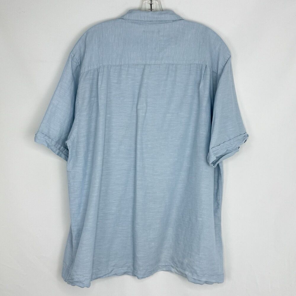 MENS BUTTON UP LINEN COTTON SHIRT BLUE XL SHORT SLEEVE CAFE LUNA LIGHT - Picture 5 of 16